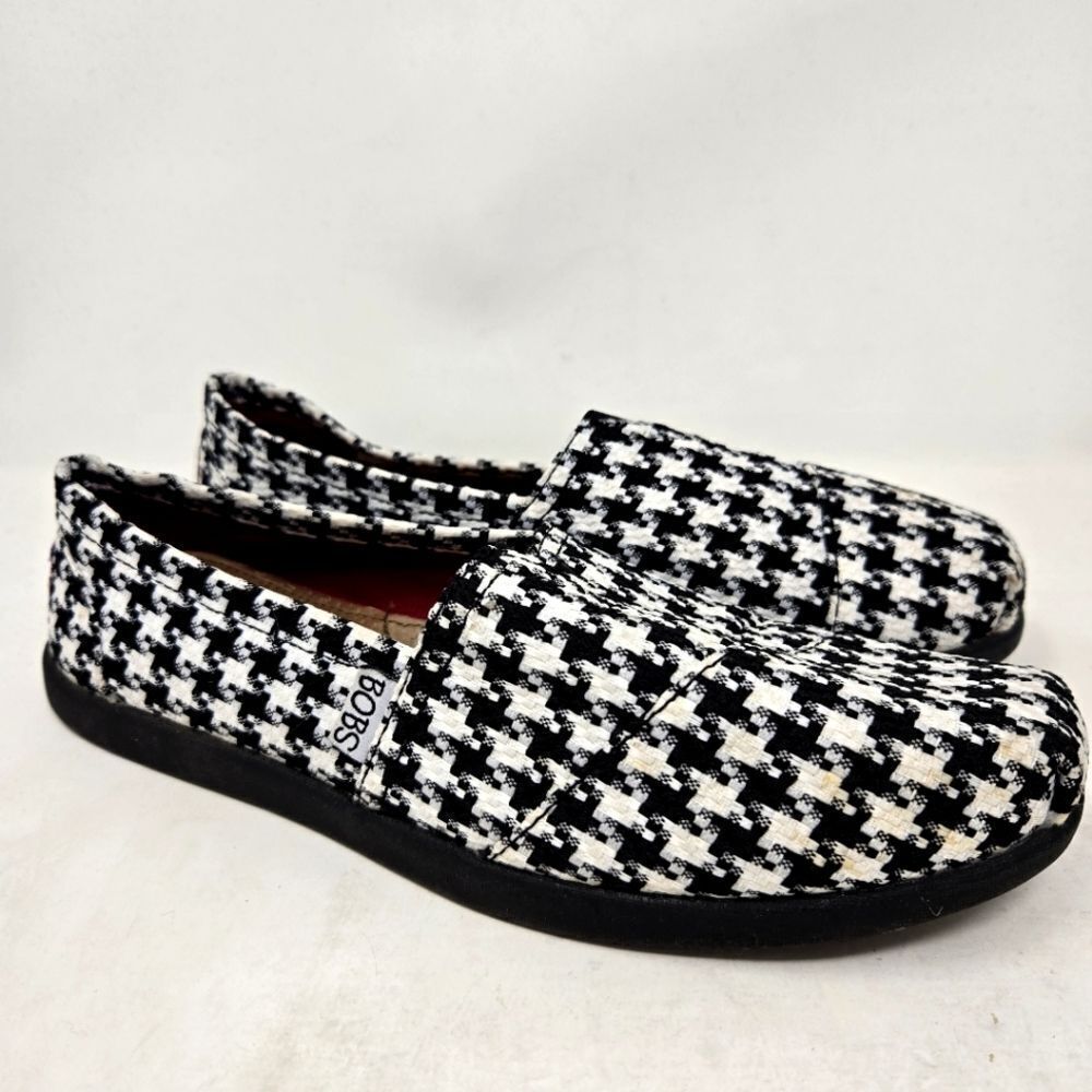 BOBS Black and White Houndstooth Slip-On Shoes Size‎ 8